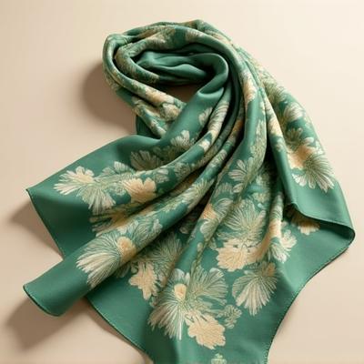 열대 식물 패턴의 실크 스카프