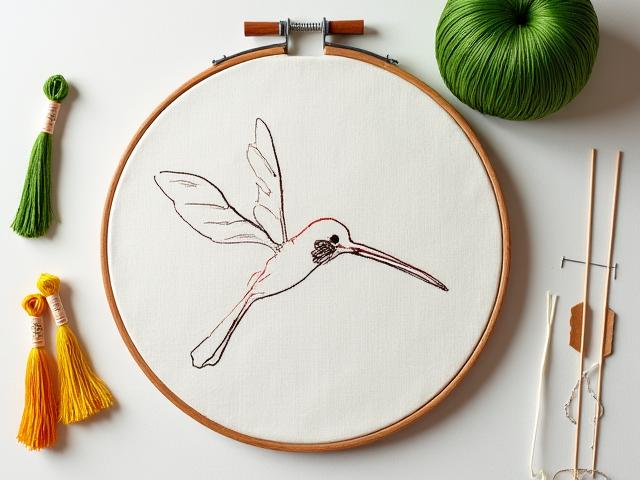 벌새 자수 도안과 실, 바늘이 포함된 전통 자수 워크숍 키트